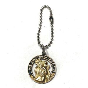 St. Christopher I Am A Catholic Medal Bag Charm 12K Gold Filled With Ball Chain